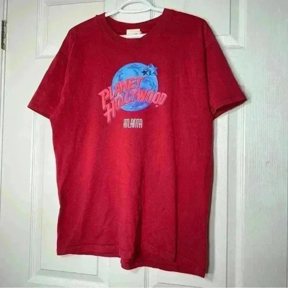 VTG 90s Planet Hollywood ATLANTE T-shirt Single Stitch Made in USA Men’s L Red - Picture 2 of 8